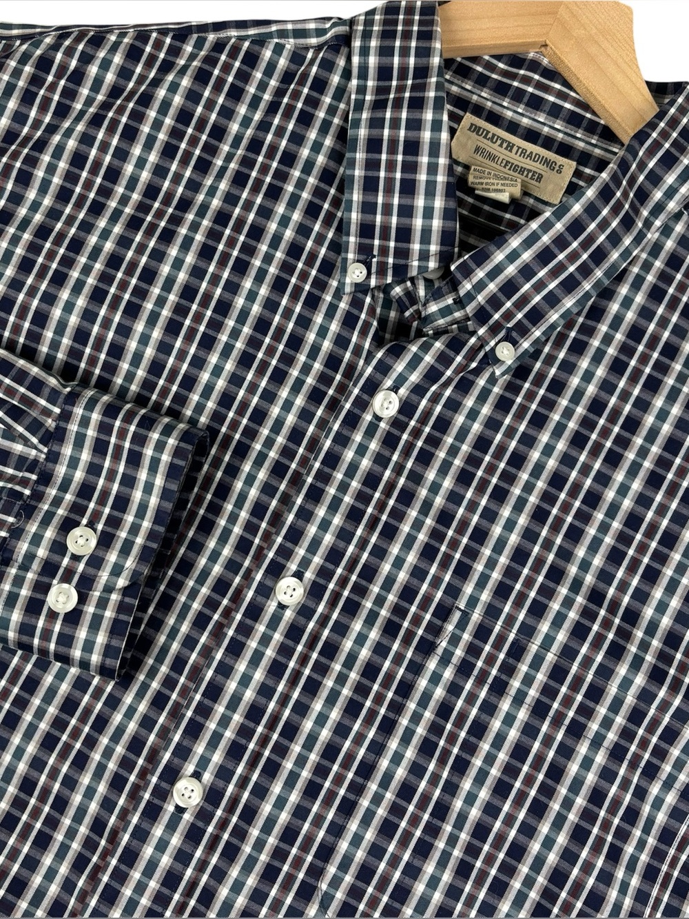 Duluth‎ Trading Co Shirt Mens XLT Tall Blue Green Plaid Wrinkle Fighter Relaxed